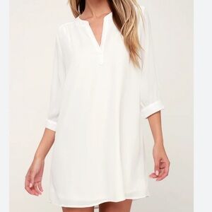 Anthropology Pleione White High Line White Shift Dress or Long Top Sz S Women